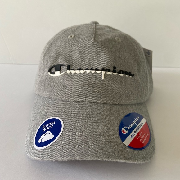 Champion Other - Champion Rubber Split Script Logo Relaxed Fit Baseball Cap Dad Hat Soft Gray NWT